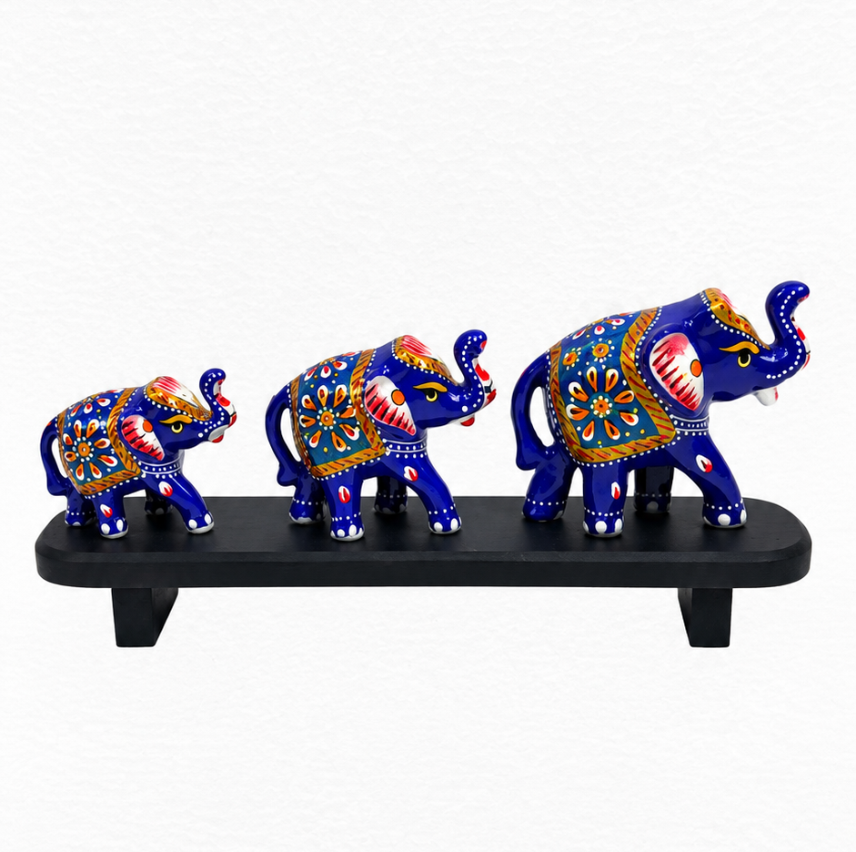 Meenakari Style Painted Blue Elephant Showpiece | Living Room Table Decor Aur Gifting Item